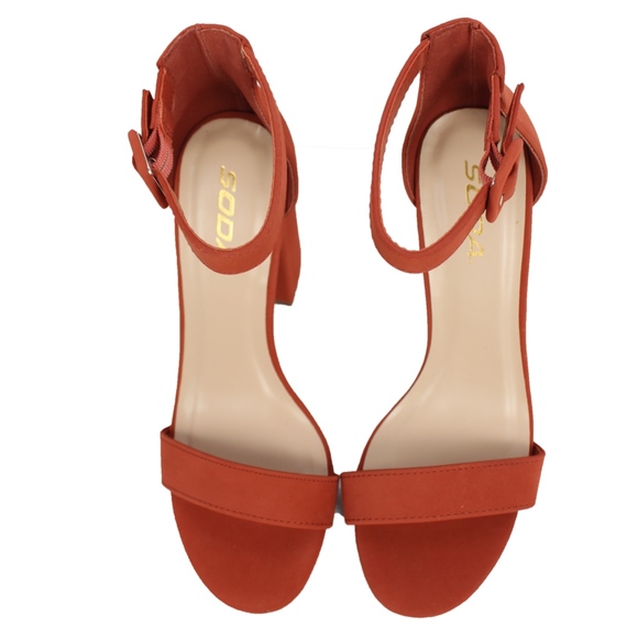 Rust Faux Nubuck Leather Open Toe Ankle Strap Heel - Picture 4 of 6